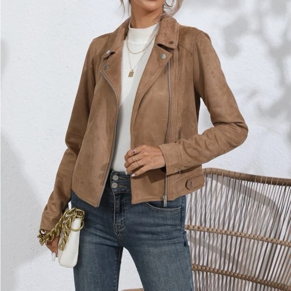 Boho leather zip up moto jacket